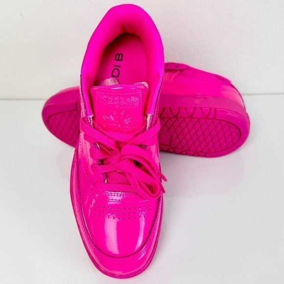 Reebok Shoes - Hot Pink Patent Leather Sneakers Reebok Bold Loud Cardi B Club C Double 6.5